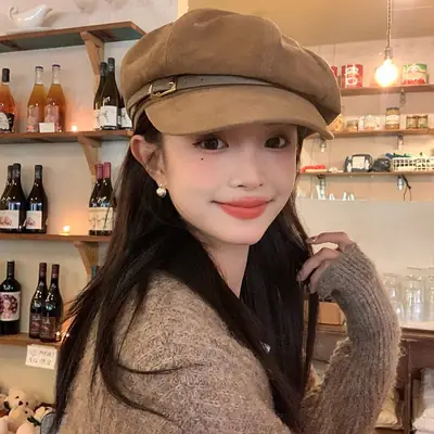 Vintage Suede Octagonal Hat for Women Autumn Winter Retro British Style