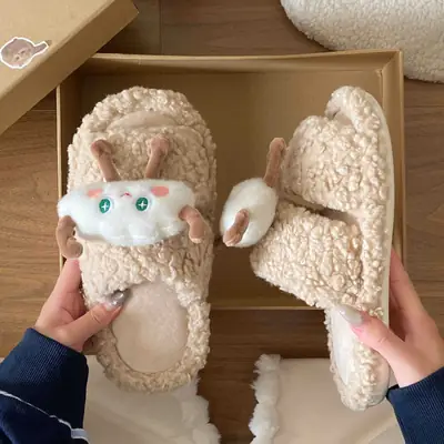 Winter Furry Cloud Slippers for Women Non-Slip Cotton