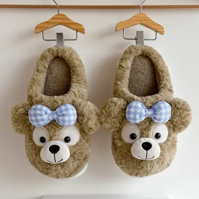 Bow Bear Cartoon Cotton Slippers Women Winter Warm