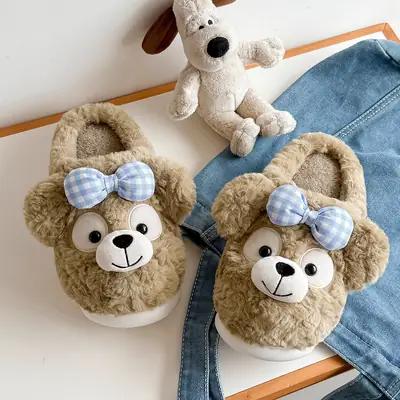 Women's Bear Cotton Slippers Autumn and Winter Home Plus Velvet Cotton Shoes Soft Sole Bedroom Non-Slip Warm Cotton Slippers Women's Wholesale