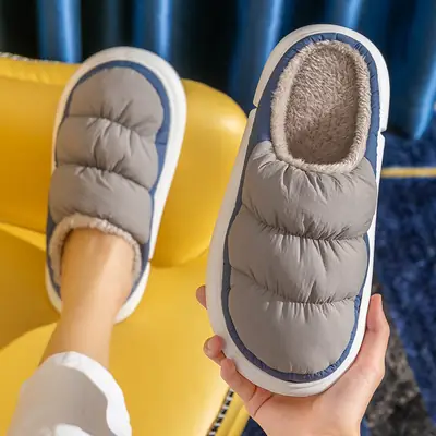 Lidani Slippers Winter Simple Rainproof Cloth Home Cotton Slippers Internet Celebrity Couple Warm Outer Wear Waterproof Cotton Shoes for Men and Women