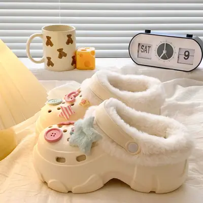 Baby Fleece Lined Clogs with Cute Decor
