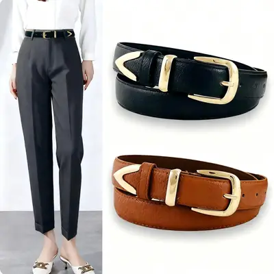 Women's Gold Buckle Belt Black Brown Brown