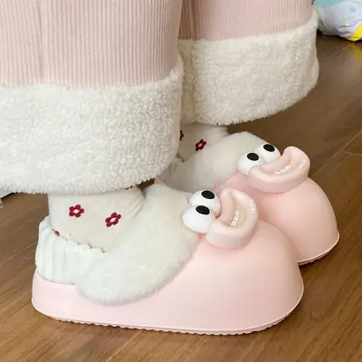 Warm Cotton Furry Slippers for Women Winter Wear