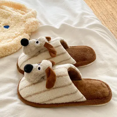 Fashionable and Versatile Cartoon Cute Puppy Floor Mop Home 2025 Winter New Thick-Soled Warm Cotton Slippers for Women