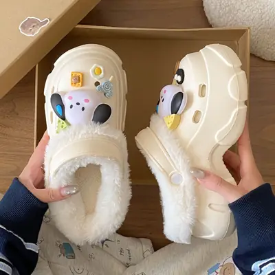 Women's Plush Croc Winter Shoes with Arch Support
