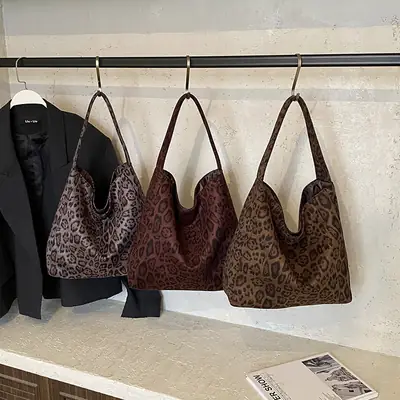 Leopard Print Large Tote Bag 2025 Retro Brown