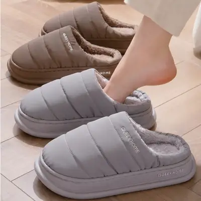 Cotton Slippers Men's Autumn and Winter 2025 New down Cloth Home Indoor Non-Slip Couple Warm Plush Slippers Women