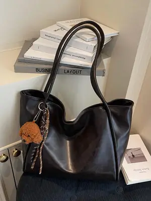 Black Leather Cross-Border Tote Bag Large Capacity Women