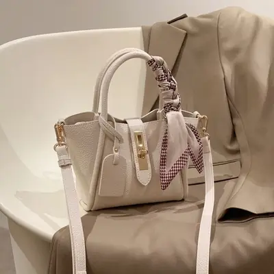 Nanfeng Paris Encounter Women's Beige Tote Bag with Embroidered Strap