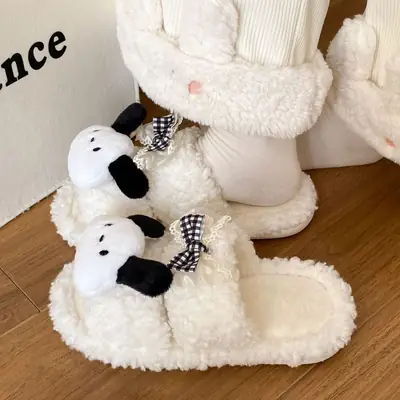 Winter Cute Cartoon Bow Flats for Women