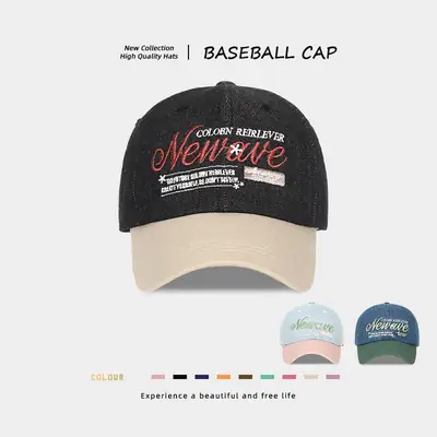 American Retro Denim Baseball Cap Women Deep Crown Large