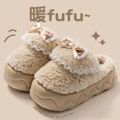 Women's Warm Plush Maternity Slippers with Bow