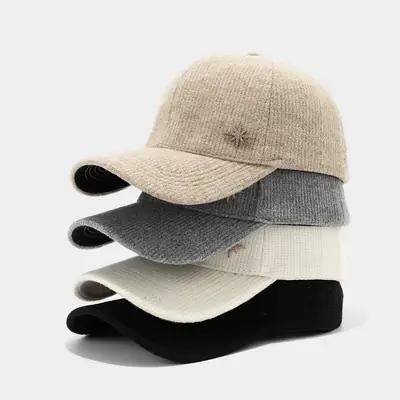 Women's Beige Knit Baseball Cap Autumn Winter Warm Casual