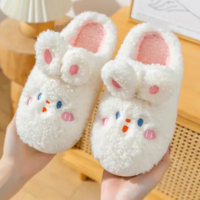 Cute Fleece Rabbit Slippers for Women Winter Home