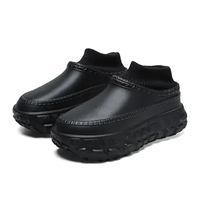 Winter Cotton Slip-On Slippers with Thick Beige Sole