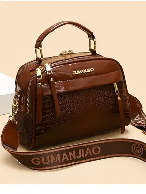 Brown Crocodile Textured Women's Shoulder Bag