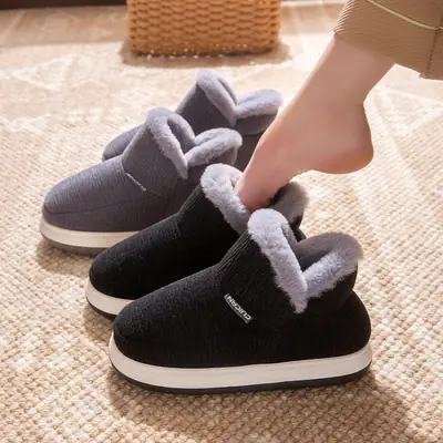 Men Cotton Slippers Winter Warm Indoor Fleece Lined