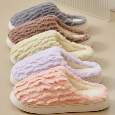 New Women's Pink Furry Slippers Warm Indoor