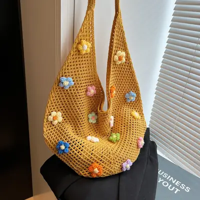 New Korean Style Women's Shoulder Tote Bag with Floral Embellishments