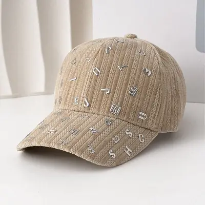 Autumn Winter Baseball Cap with Metal Letter Decal