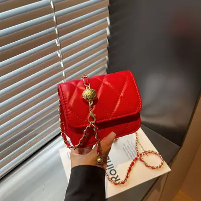 Red Korean Style Mini Crossbody Bag for Girls