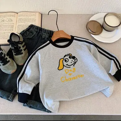 Boys Cotton Cartoon Long Sleeve T-Shirt Grey