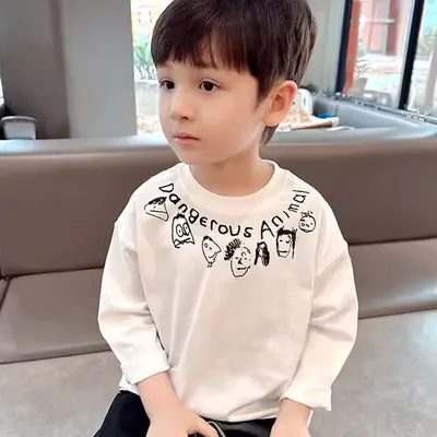 Boys Pure Cotton Long Sleeve T-Shirt Cartoon Print Black