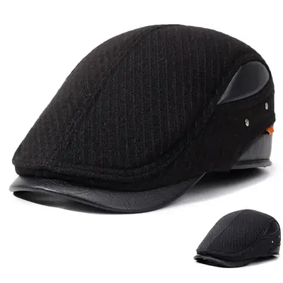 Elderly Men's Black Duckbill Cap Winter Fleece Warm