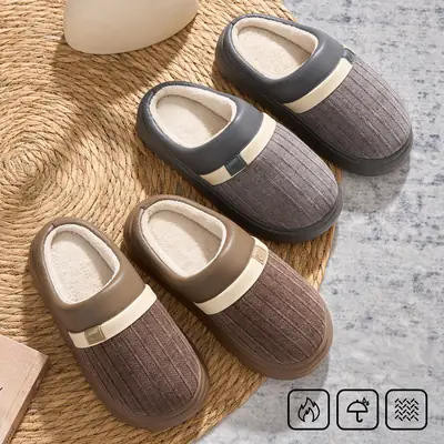 Pink Fleece Lined Couple Slippers for Men Winter Indoor
