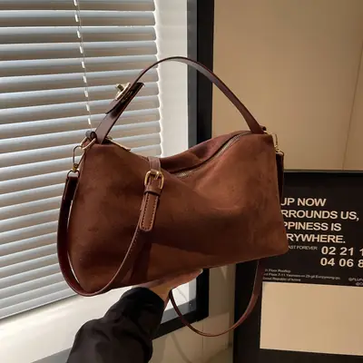 Women's Brown Suede Shoulder Bag Autumn Winter Cross Border Fashion
