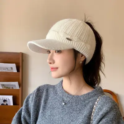 Women Knitted Wool Ear Protection Cap Winter Warm