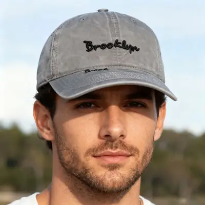 Women Washed Baseball Cap Gray Brooklyn Letter Embroidery