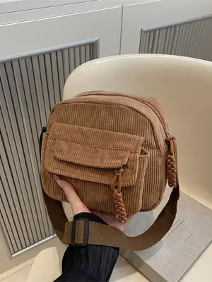 2025 Women's Brown Cord Set Crossbody Bag