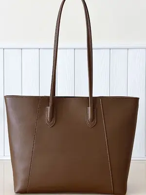 Large Capacity Solid Brown Tote Bag for Women
