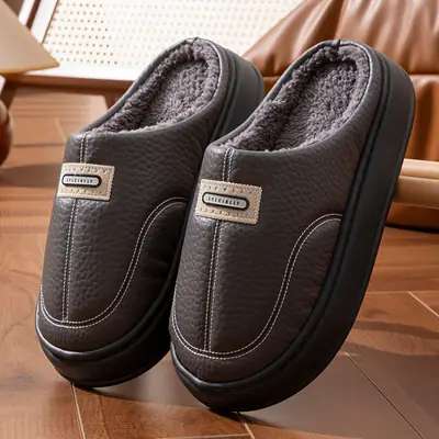 2025 New Winter Men's Cotton Slippers, Large Size, for Home Use, Indoor Non-Slip Warm Cotton Shoes with Thick Soles and Plush Lining