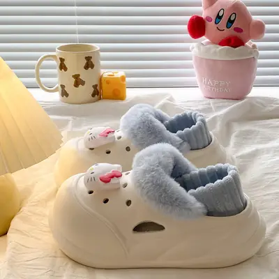 Warm Furry Slippers for Women, Thick Soled, Cute Bear Design