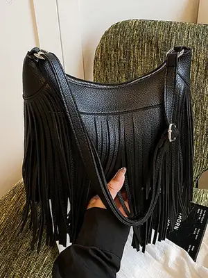 Black Tassel Shoulder Bag for Women 2026
