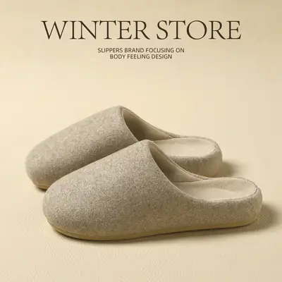 Women Winter Wool Slippers Non-Slip Warm Cotton Winter Home