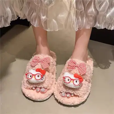 Cute Bow Slippers Winter Warm Cotton