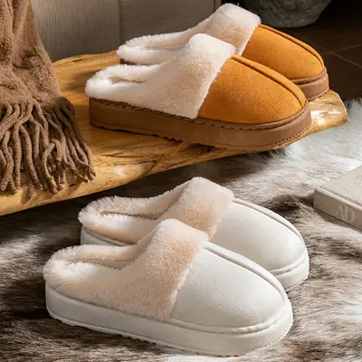 Women Cotton Plush Slippers Winter Warm Indoor Non-Slip