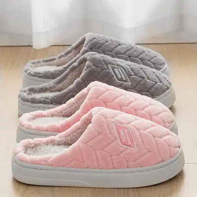Autumn and Winter Cotton Slippers for Women, Baotou Warm Plush Thickeneded Soft Sole Anti-Slip Slippers for Couples at Home, Men's Slippers