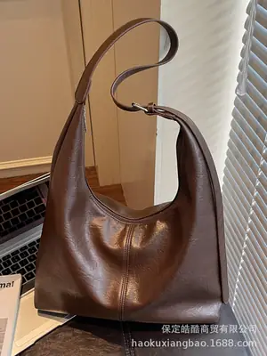 Brown Leather Shoulder Bag Large Capacity Women