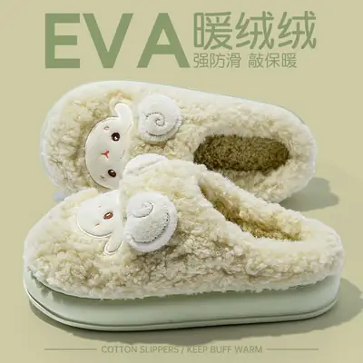 Cute Cotton Slippers for Women 2025 Autumn and Winter New Style Indoor Home Thickeneded Warm Cartoon Plush Thick-Soled Slippers