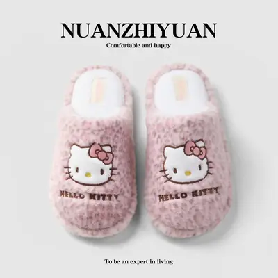 Hello Kitty Fleece Lined Warm Slippers Women Winter