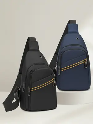 Men's Blue & Black Crossbody Shoulder Bag with Yellow Zipper