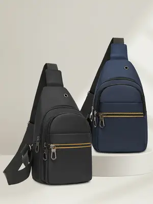 Men's Waterproof Nylon Crossbody Bag Blue Black Multi Compartment