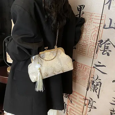 Chinese Embroidered Evening Bag Silk Travel Handbag Women