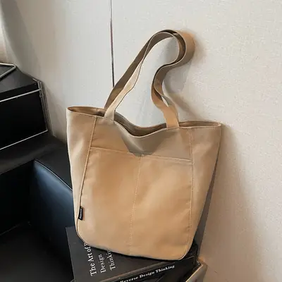 Women Canvas Tote Bag Beige Large Capacity One Shoulder
