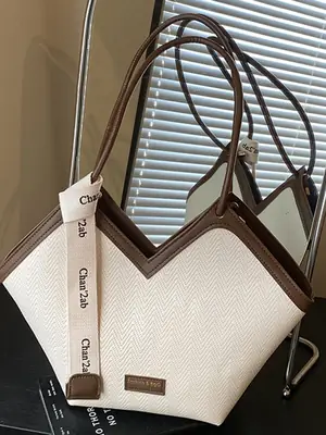 Women's 2025 Retro Tote Bag with Brown & White Texture